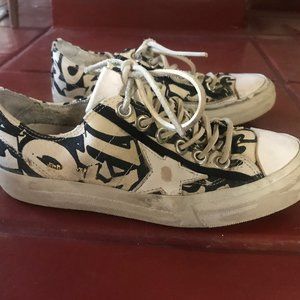 Golden Goose V-Star canvas black-and-white lowtop sneakers, size 5